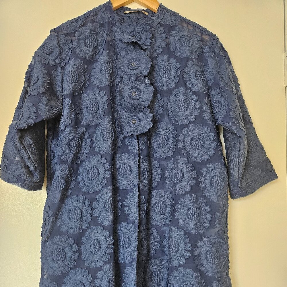 Ermanno Scervino Women's Flower Embroidered Navy-Blue Kaftan Size 40